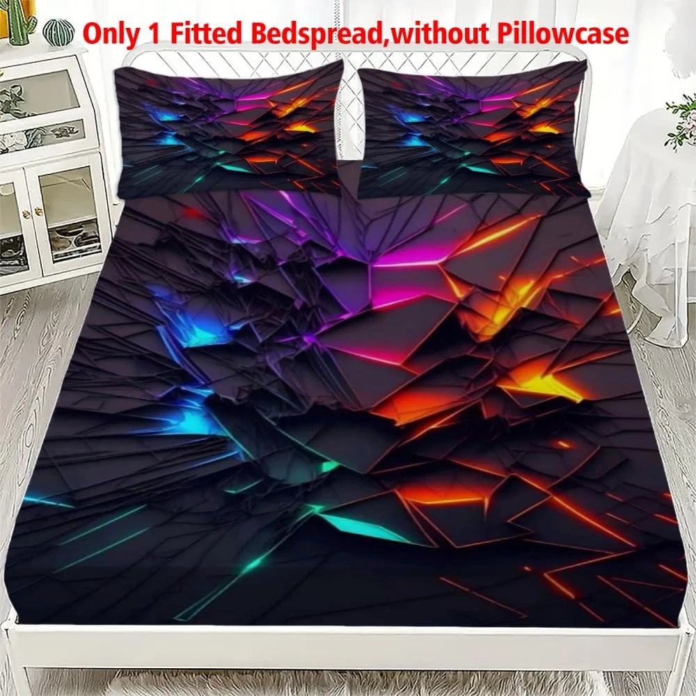 1pc Neon Crystal Shards Geometric Fitted Sheet Deep Pocket Elastic Mattress Cover Single Double Queen King Bedroom Decor