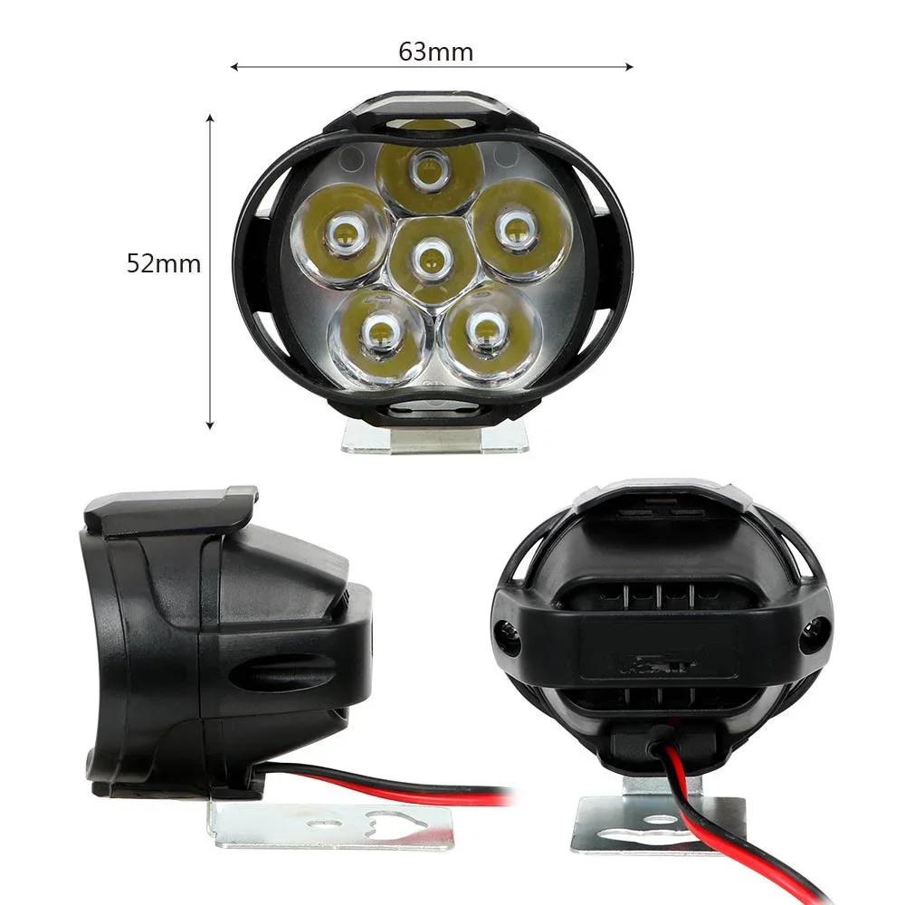 Faro delantero de 2 piezas para motocicleta, luz blanca superbrillante de 6000k, 6 LED, foco antiniebla de 12V para Scooters