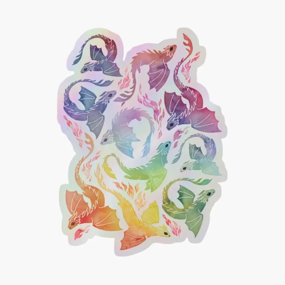 

Голографическая наклейка Dragon Fire Rainbow для декора ноутбука, спальни, автомобиля, милый мультяшный арт, модный общественный чемодан