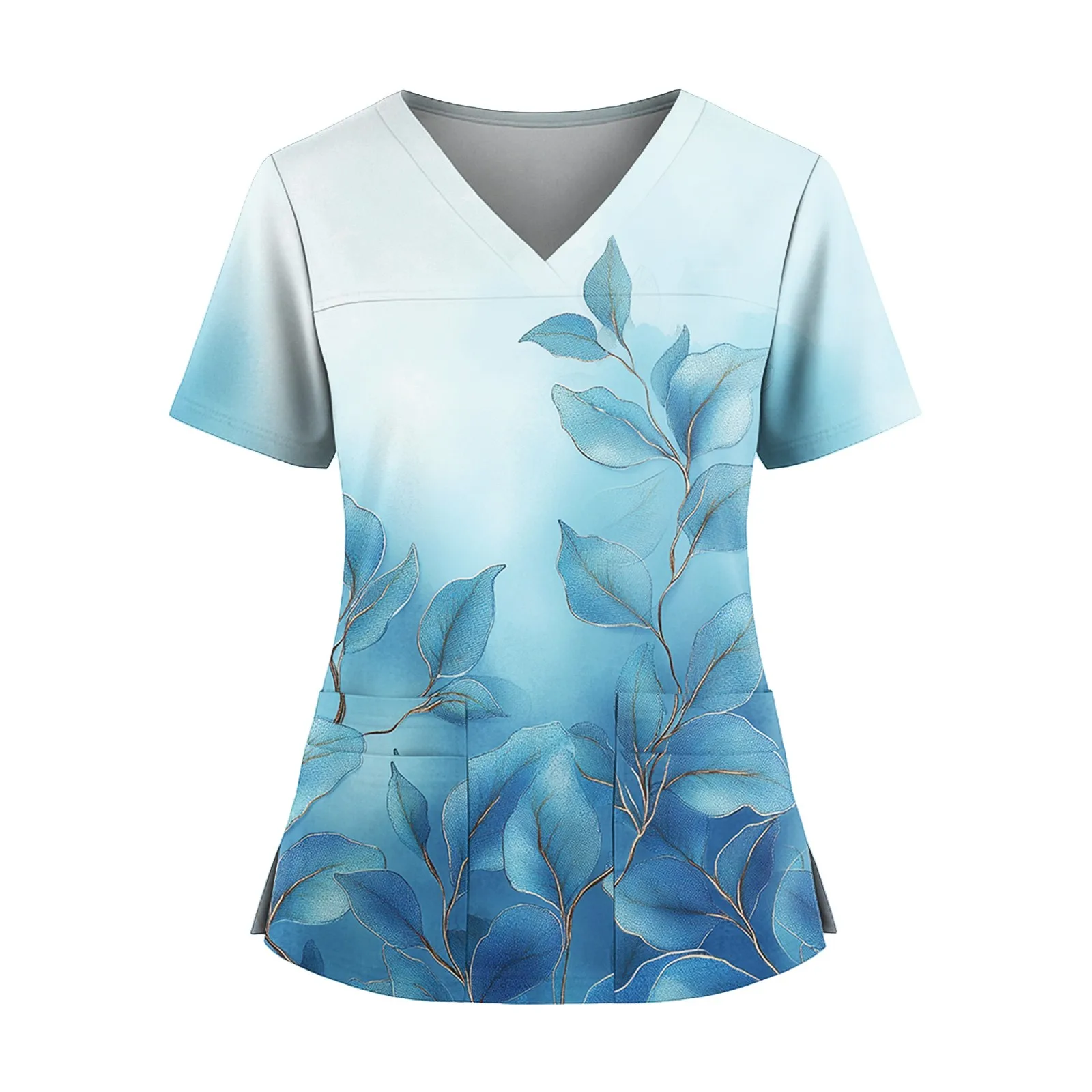 

Униформа медсестры с натуральным листом и принтом, женские хирургические топы с короткими рукавами и v-образным вырезом, блузка с карманами для здравоохранения, комбинезон, женская униформа