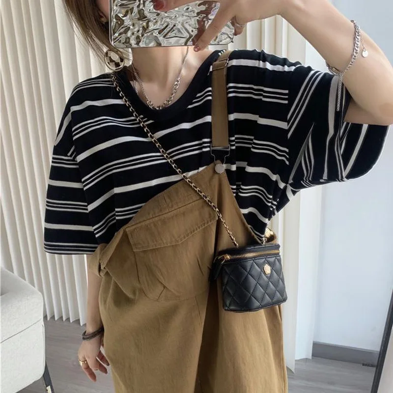 Fashion Striped All-match Pullovers Ladies Fashion Tops Short Sleeve New Summer Loose T-Shirts Straight 2024 Women's Clothing