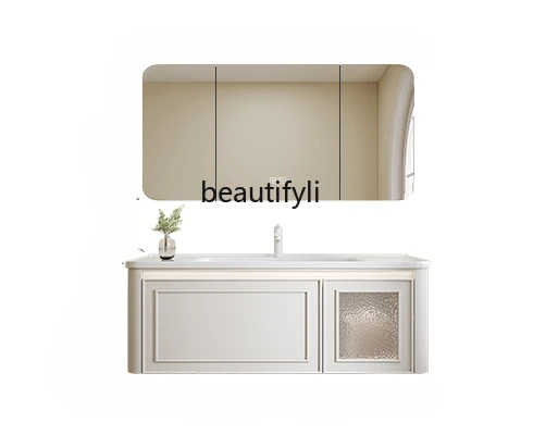 French Cream Style Bathroom Cabinet Ceramic Whole Washbin Oak Bathroom Table Washbasin Cabinet Combination