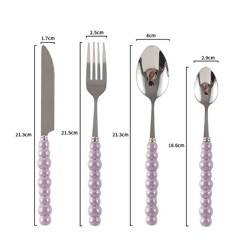 Ceramic Pearl Handle Flatware Set  Stainless Steel Cutlery Set Creativity Knife Spoon Fork Tableware Set