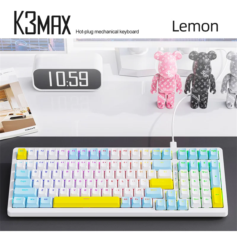 New Arrivals K3 Max Customized Hot-swappable Wired Mechanical Keyboard RGB Backlit 100-key Office Gaming Keyboard