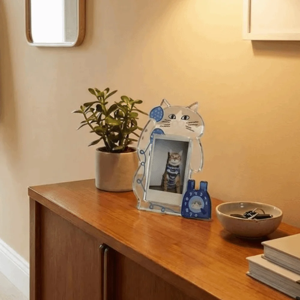 Cute 3-Inch Acrylic Cat Photo Frame, Transparent Display