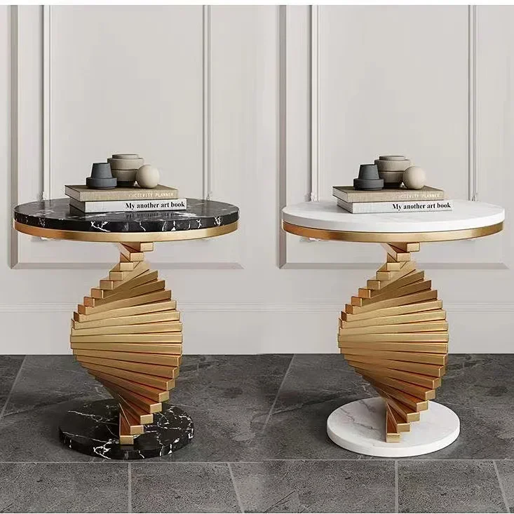 Modern Gold Stainless Steel Marble Top Side Tables Living Room Small Round Sofa Side Tables Coffee Table