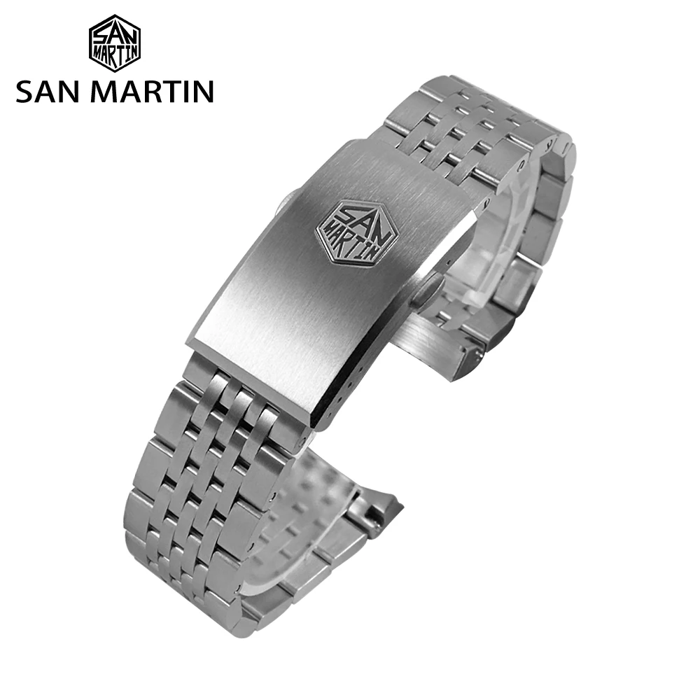 San Martin Brushed Steel Bracelet 316L Stainless Steel Watchband 20mm For Men Watch Strap Rust Resistant Business Elite SN044