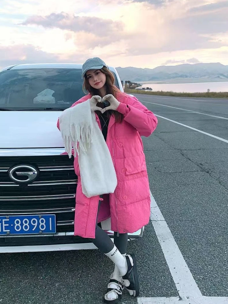 2025 الخريف الشتاء العصرية المرأة معطف فضفاض الكورية نمط منتصف طول فوق الركبة الحرارية سترة أنيقة تحمل شعار لعبة البيسبول #5