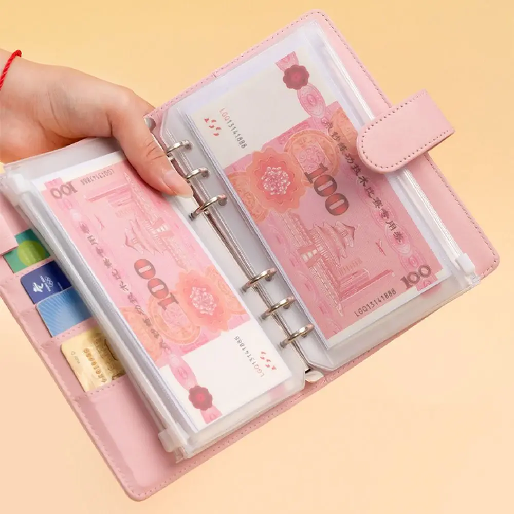 Save Money 100 Envelopes Money Saving Challeng Large Capacity PU Mini Binder Savings Challenge Waterproof Reusable Budget Binder