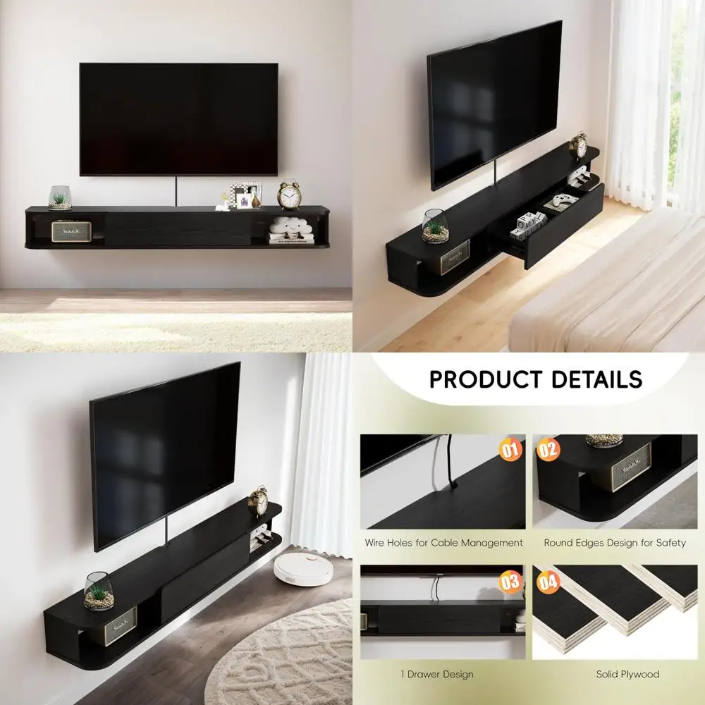 66 Wall-Mounted Floating TV Stand with Drawers and Entertainment Storage Shelf