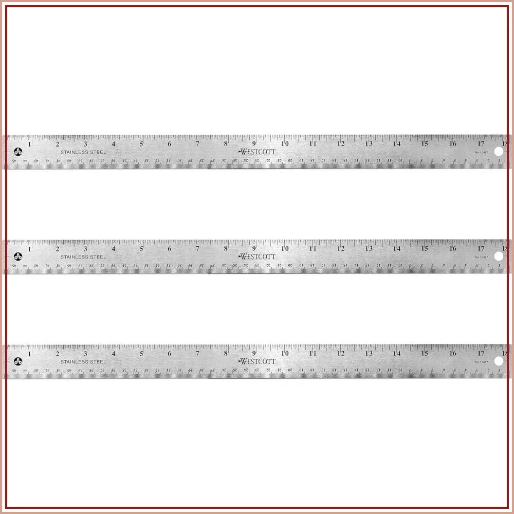 18-Inch Stainless Steel Ruler 3-Pack with Non-Slip Cork Backing, Flexible, Precision Measuring Tool for School, Office, and Home