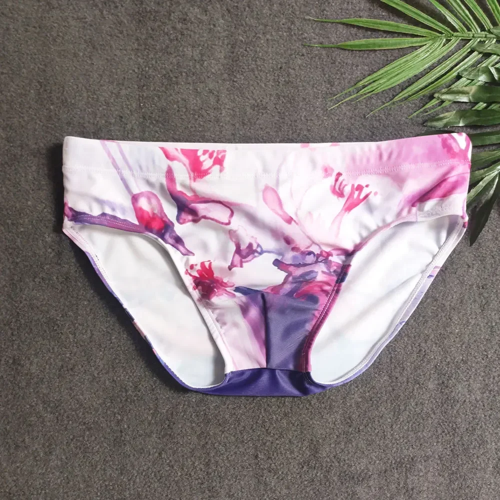 Push Pad Swimwear Men Floral Swim Briefs Bikini Swimsuit Enlarge Sexy Breathable Quick Dry Surf Shorts Beachwear Bath Suit