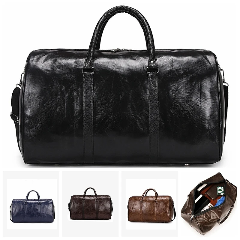 Bolso de viaje de cuero para hombre, bolsa grande de viaje independiente, grande, para Fitness, equipaje, bolso de hombro, negro, a la moda, con