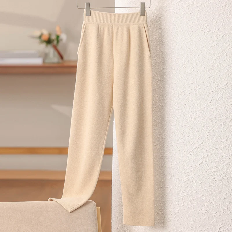 

Straight elastic 100% Merino wool pants New fall/winter cashmere warehouse women's warm bottom knit pants