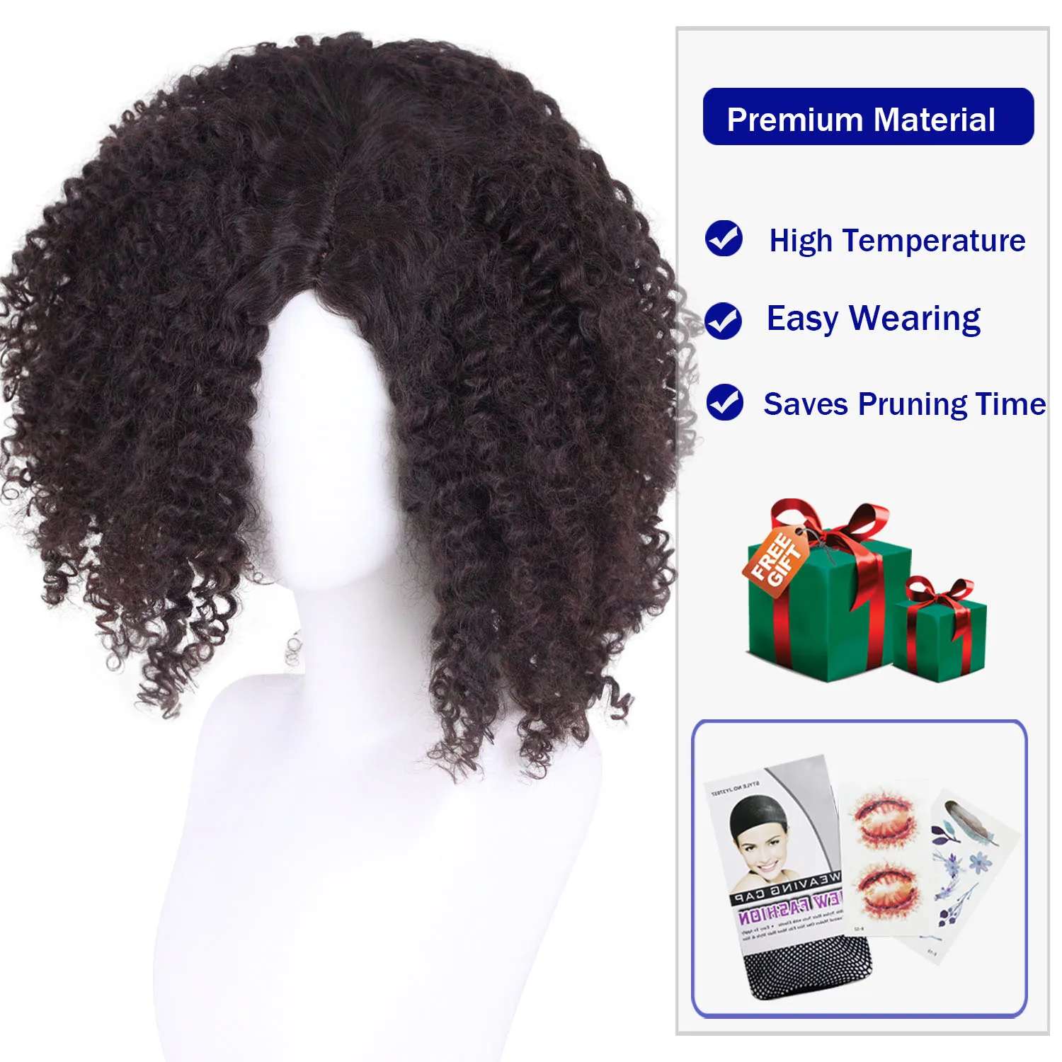 Synthetic Wigs Voluminous Kinky Shot Curly for Women Natural Dark Brown Wig with Middle Part Heat Resistant Permable Daily Party