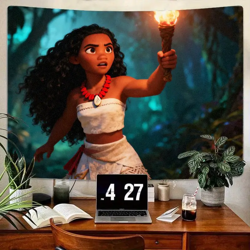 

1 шт., гобелен Disney Moana Adventure с фонариком, современное настенное искусство из полиэстера для детей и девочек, декор для спальни, гостиной, подарок