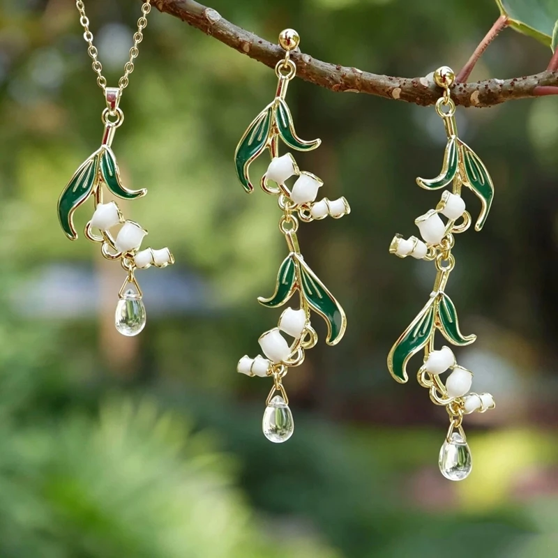 Lily Of The Valley Jewelry Gold Color Earrings Necklace Clavicle Chain Jewelry