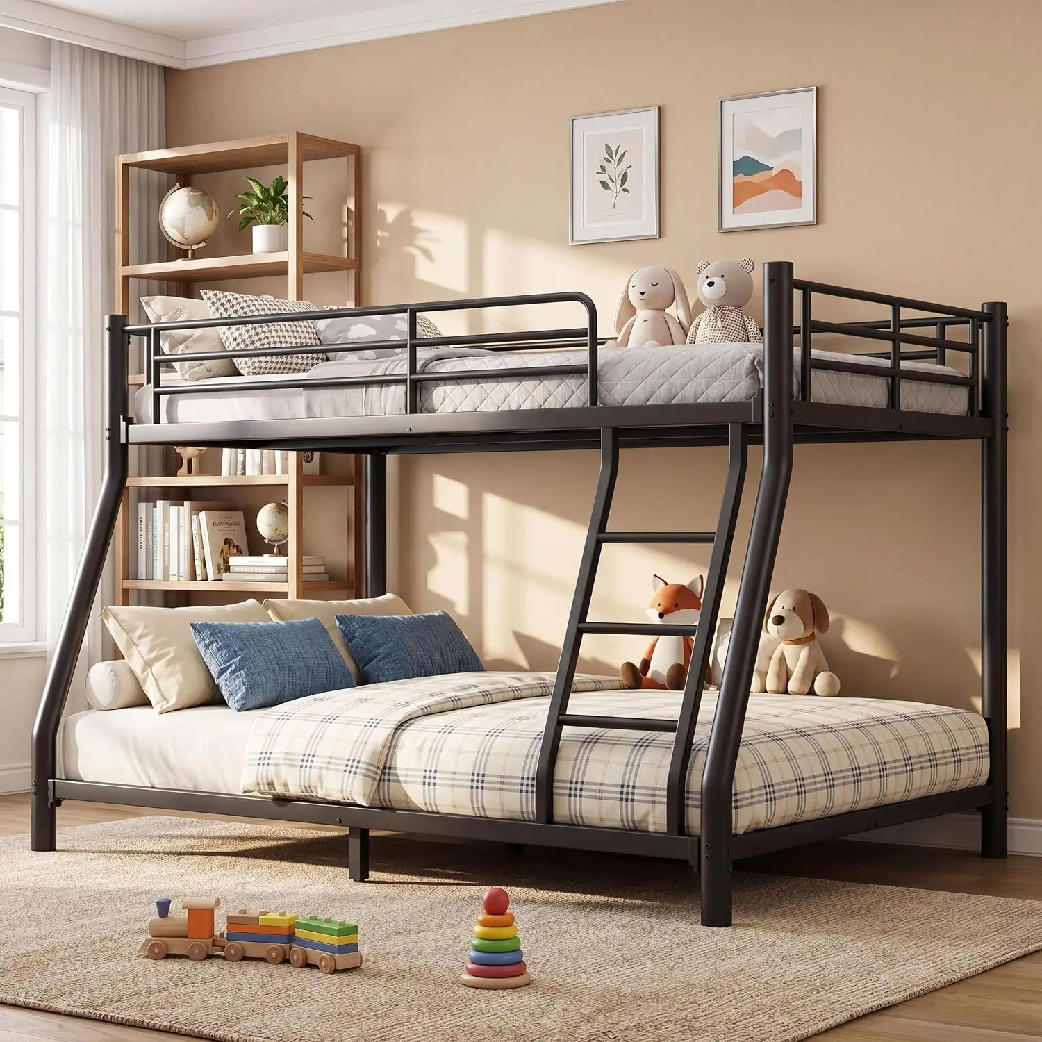 Twin Over Full Bunk Bed For Kids/Teens/Adults,No Box Spring(Black), Customized