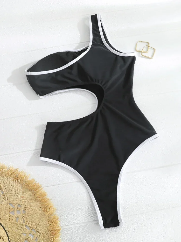 Miyouj Hollow Out Beachwear 2024 Stroje kąpielowe Jednoczęściowy strój kąpielowy na jedno ramię Damski Seksowny Nowy Kostium Kąpielowy Jednolity Kolor Body