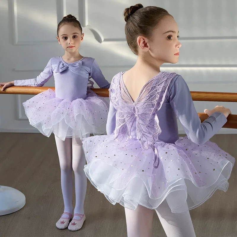 new-girls-dance-leotards-starry-sequin-skirt-long-sleeve-front-knot-back-3d-butterfly-ballet-chinese-folk-dance-gym-stage-dress