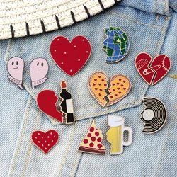 Personality Creative Fashion Brooches Jewelry Half Heart Pizza BEST Women Cute Enamel Pins Badge Couple Clothes Hat Decoration