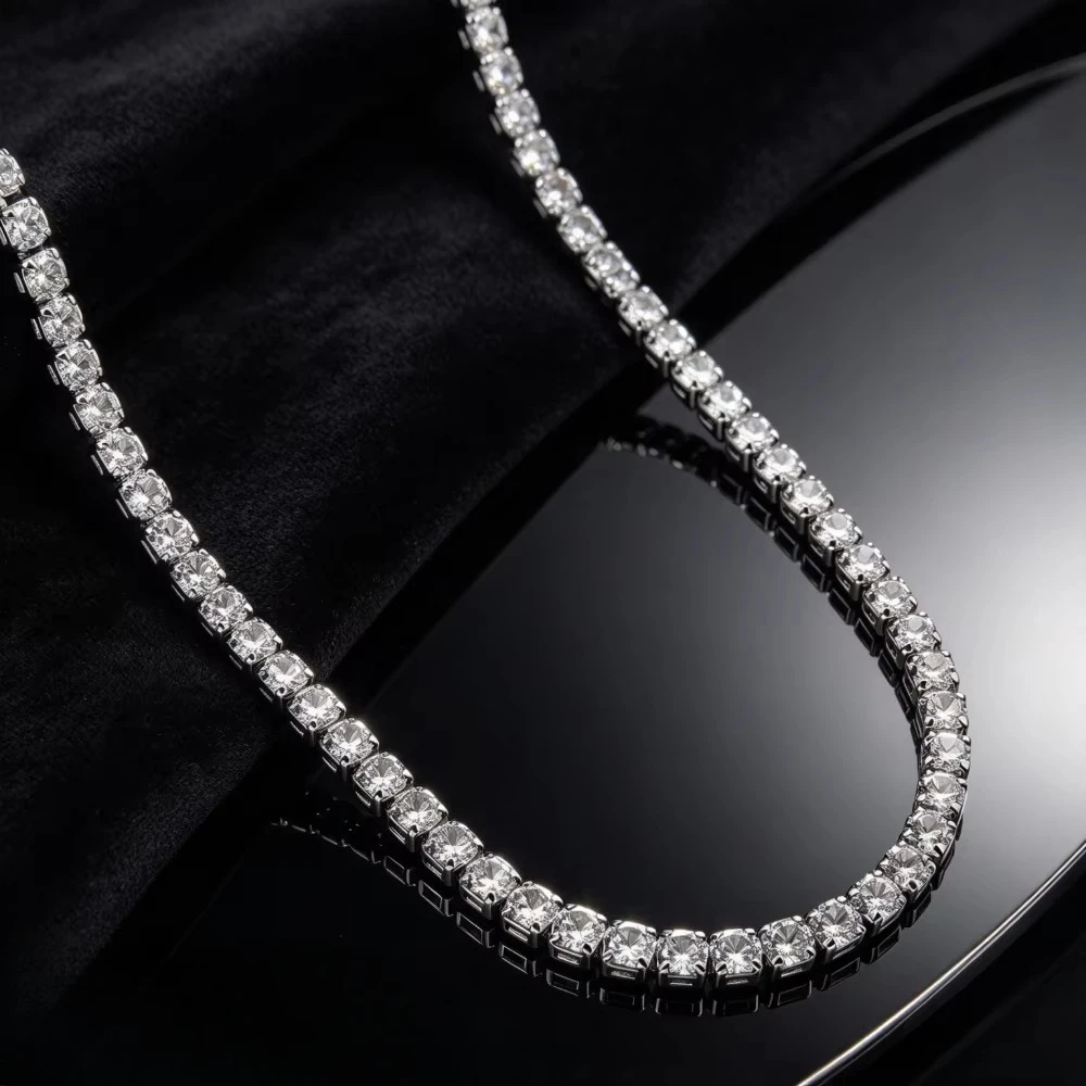 Luxury-lite 925 silver 40-50CM 4MM zirconium stone tennis necklace available for immediate purchase. Popular in Korea.