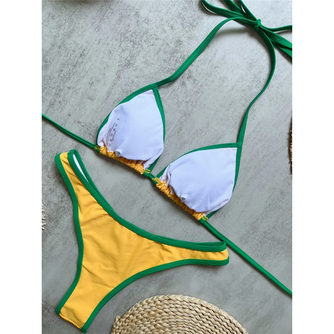 Badeanzug mit brasilianischer Flagge, Neckholder-Bikini, Damen-Badebekleidung, zweiteiliges Bikini-Set, hoher Beinausschnitt, Badeanzug, Schwimmanzug V8369 – Detail 6