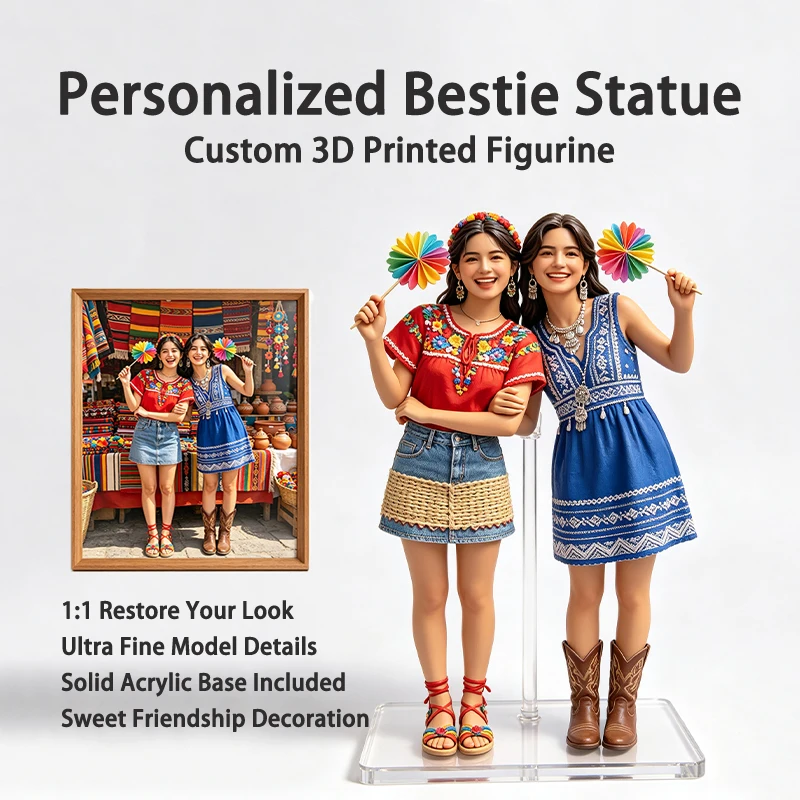 Custom 3D Printed Figurine Personalized Bestie Statue, Custom Photo Portrait Figure, Friendship Memorial Gift for Best Friend