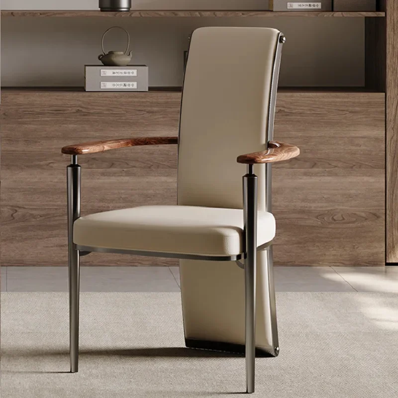 Light luxury tea chair master chair modern simple stainless steel image high back Italian  walnut armchair