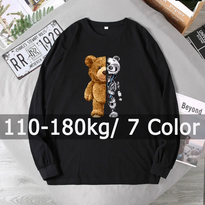 Men's Sweatshirt Pullovers Plus Size Long Sleeve T-shirt Big Size 110-180kg 5XL 6XL 7XL Autumn Winter Large Size Men Clothing