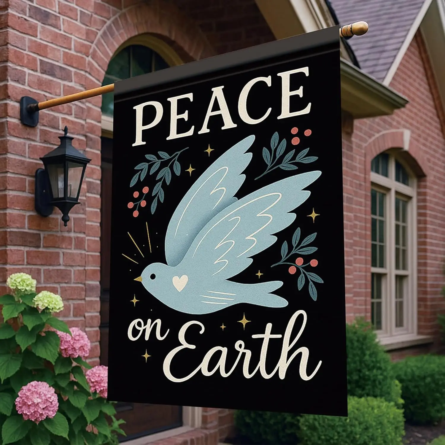 Peace House Flag 28x40 Inch Peace On Earth Garden Flag Double Sided Dove Olive Branch Stars Yard Banner Outdoor Porch ration llz