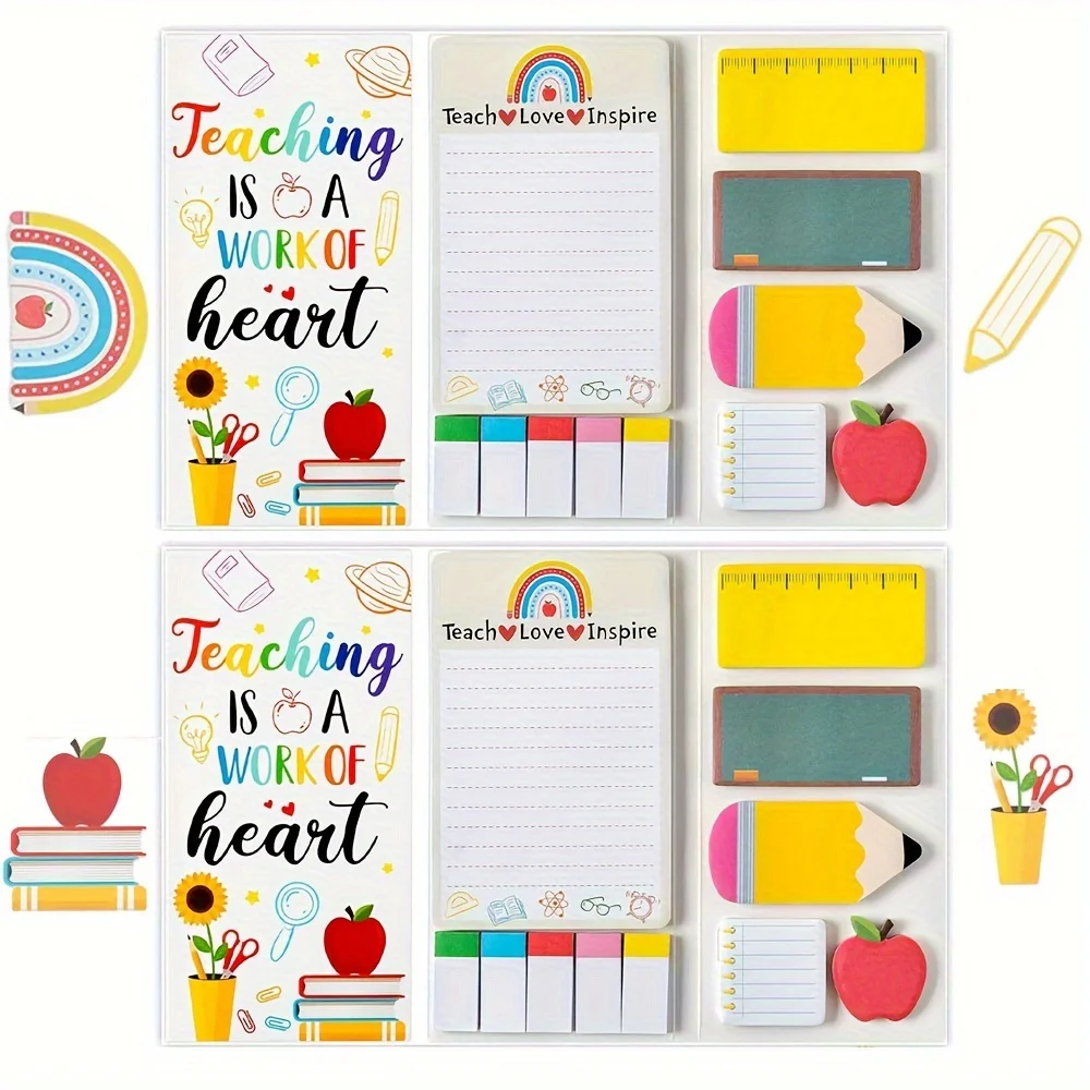 Notas adhesivas de agradecimiento para profesores: blocs de notas motivacionales Teach Love Inspire con marcadores de página y papelería de diseño de pizarra