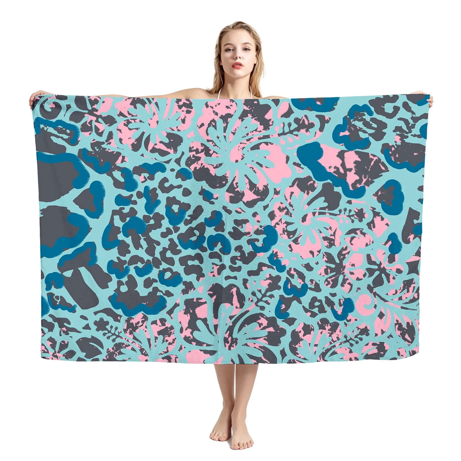 Hawaiian Island Holiday Elegant Sarong Flowers Ladies Ie Faitaga Custom Fashion Sarongs Beach Cover up for Women Leopard Print