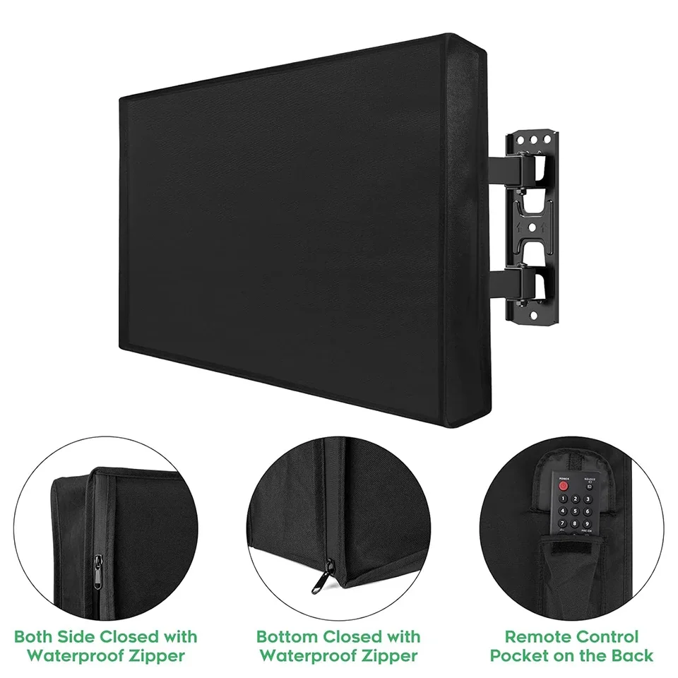 Front Roll Up Zippered TV Cover Outdoor Shield for Yard Waterproof 600D LED  Screen Case Protector
