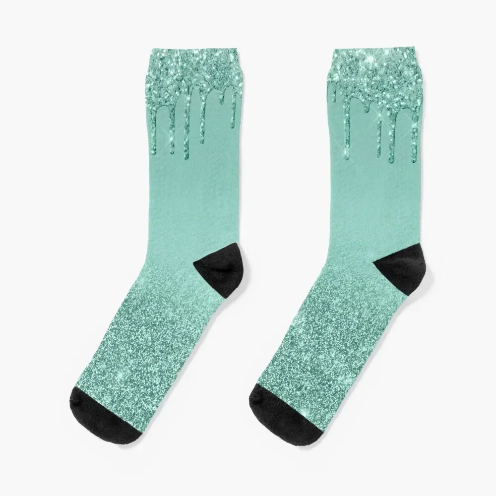 

Mint Glitter Drip Socks floor cycling winter thermal Non-slip Socks For Girls Men's