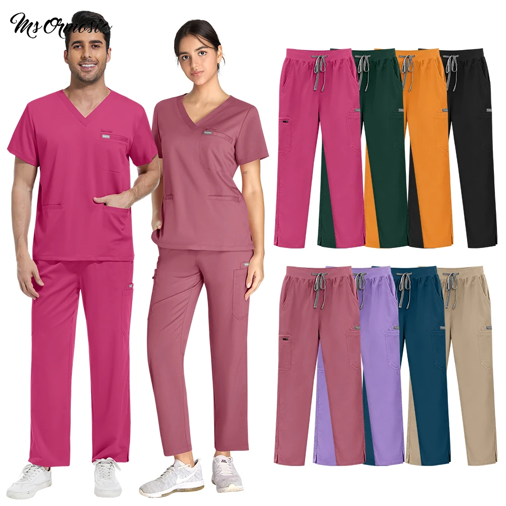 Clinical Surgical Scrubs Set Medical Nursing Uniforms Woman Men Operating Top Straight Pants Stretch Beauty Set Nurse Workwear