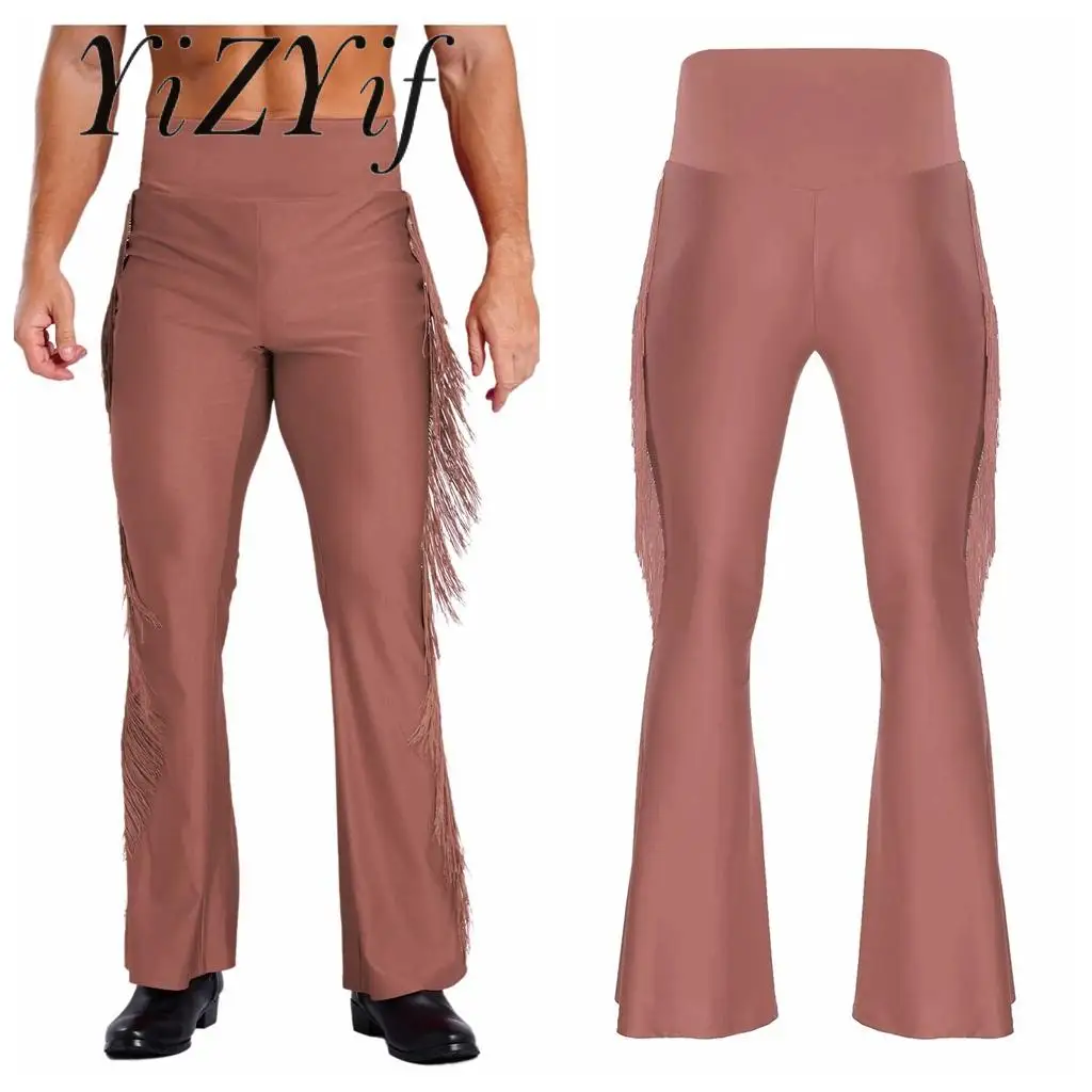 

Men Latin Waltz Ballroom Tango Cha-cha Samba Rumba Dance Bottoms Stage Performance Dancewear Long Pants with Side Tassel Decor