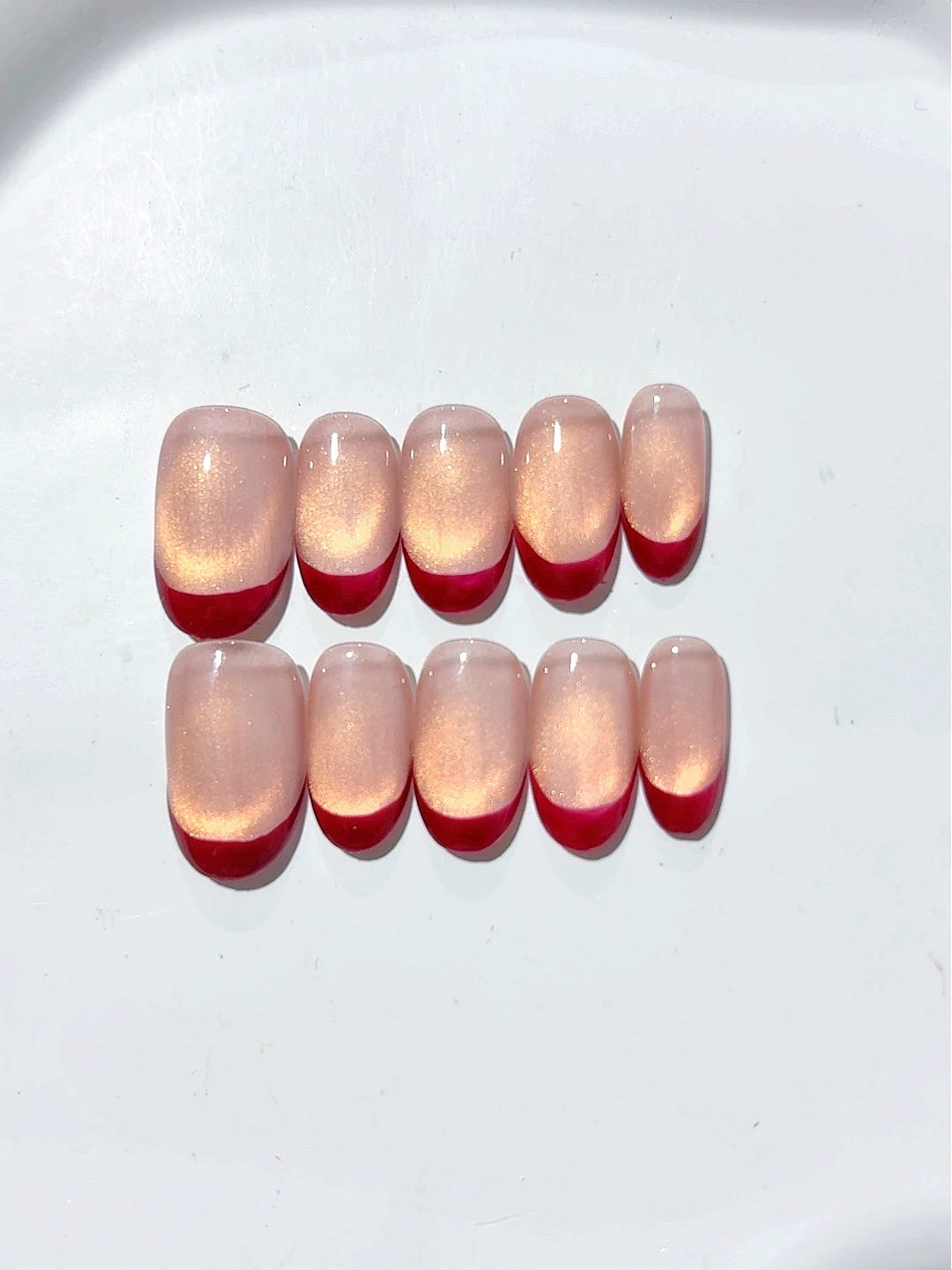 

French Red Cat Eye Oval Fashion Nail Art (B131)