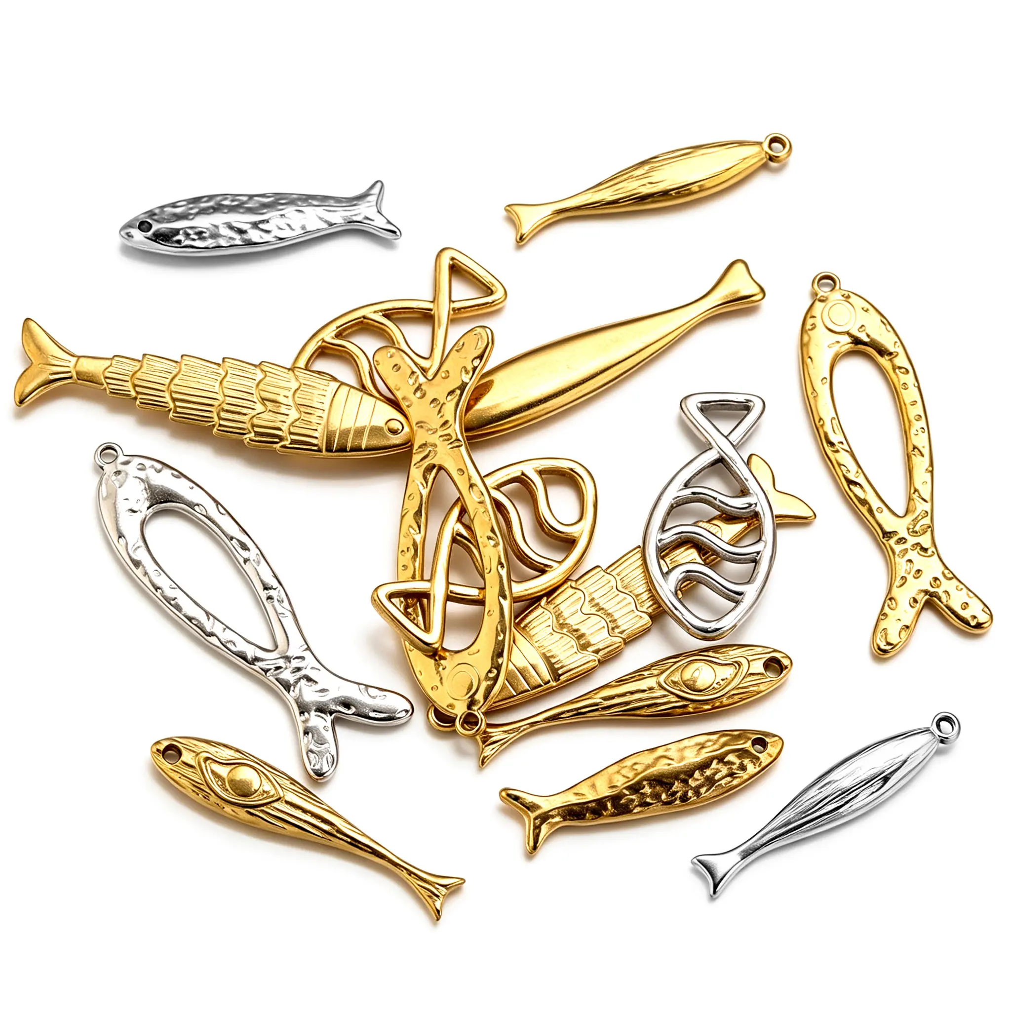 5Pcs Stainless Steel Sardine Fish Charms Ocean Long Fish Pendant 18K Gold DIY Earrings Necklace Jewelry Making Beach Accessories - view 5