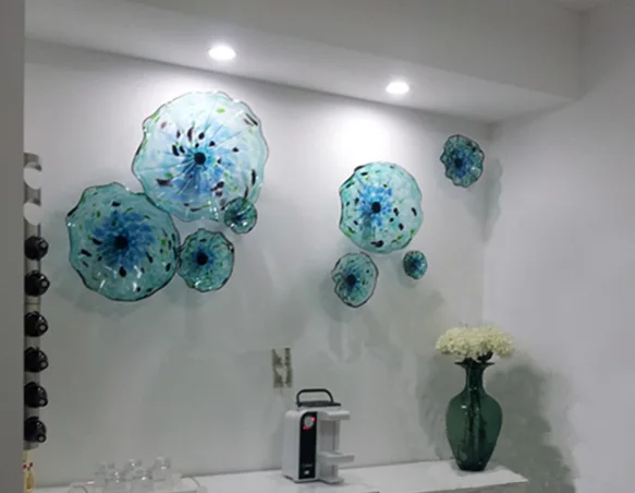 Blue Shade Collection Wall Art Tiffany Handmade Murano Glass Plate Wall Mounted Hanging Flowers Gallery Wall Sculpture