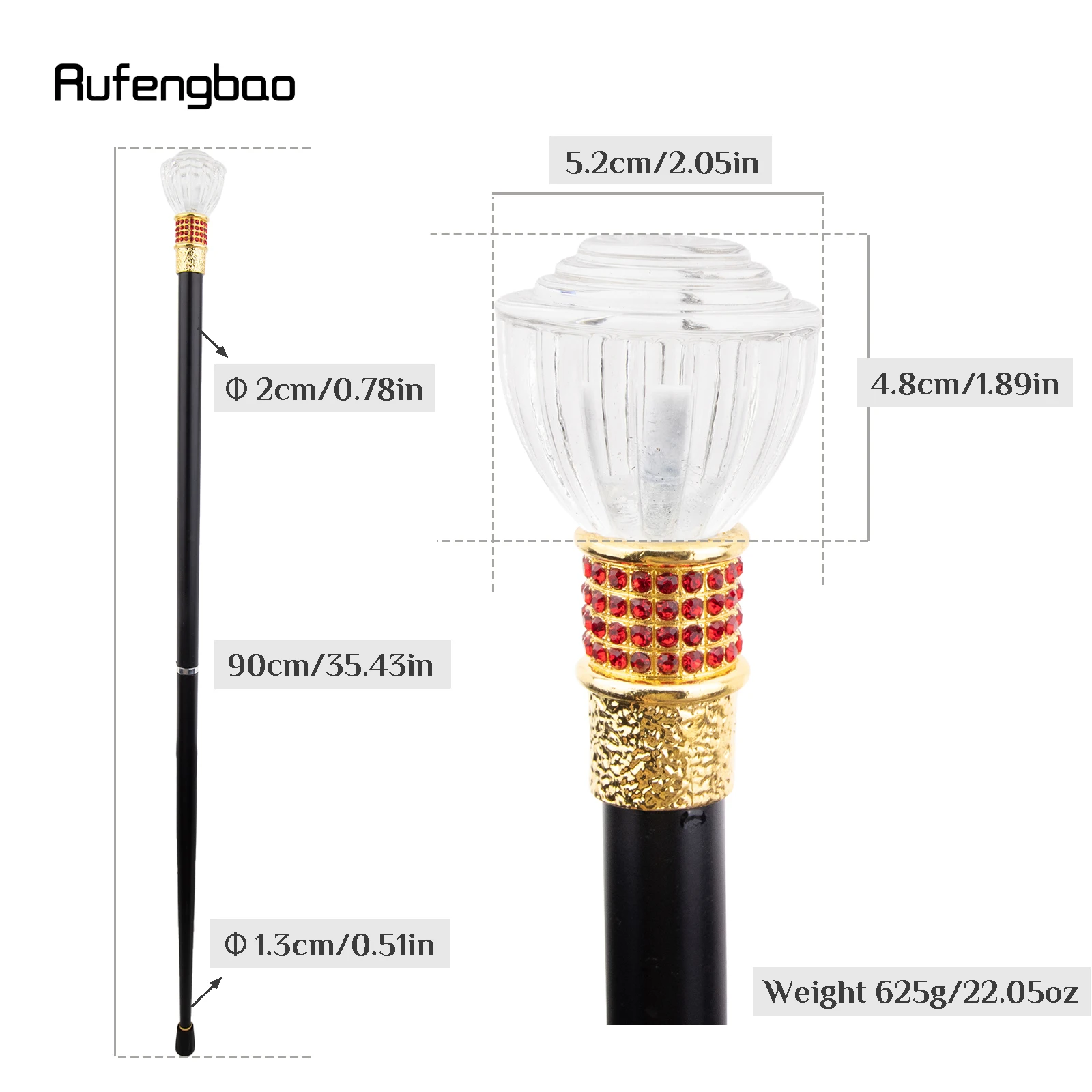 Transparent Ellipse Ball Round Glass Golden Red Alloy Fairy Wands  Walking Stick Wand Cosplay Wedding Birthday Party 90cm