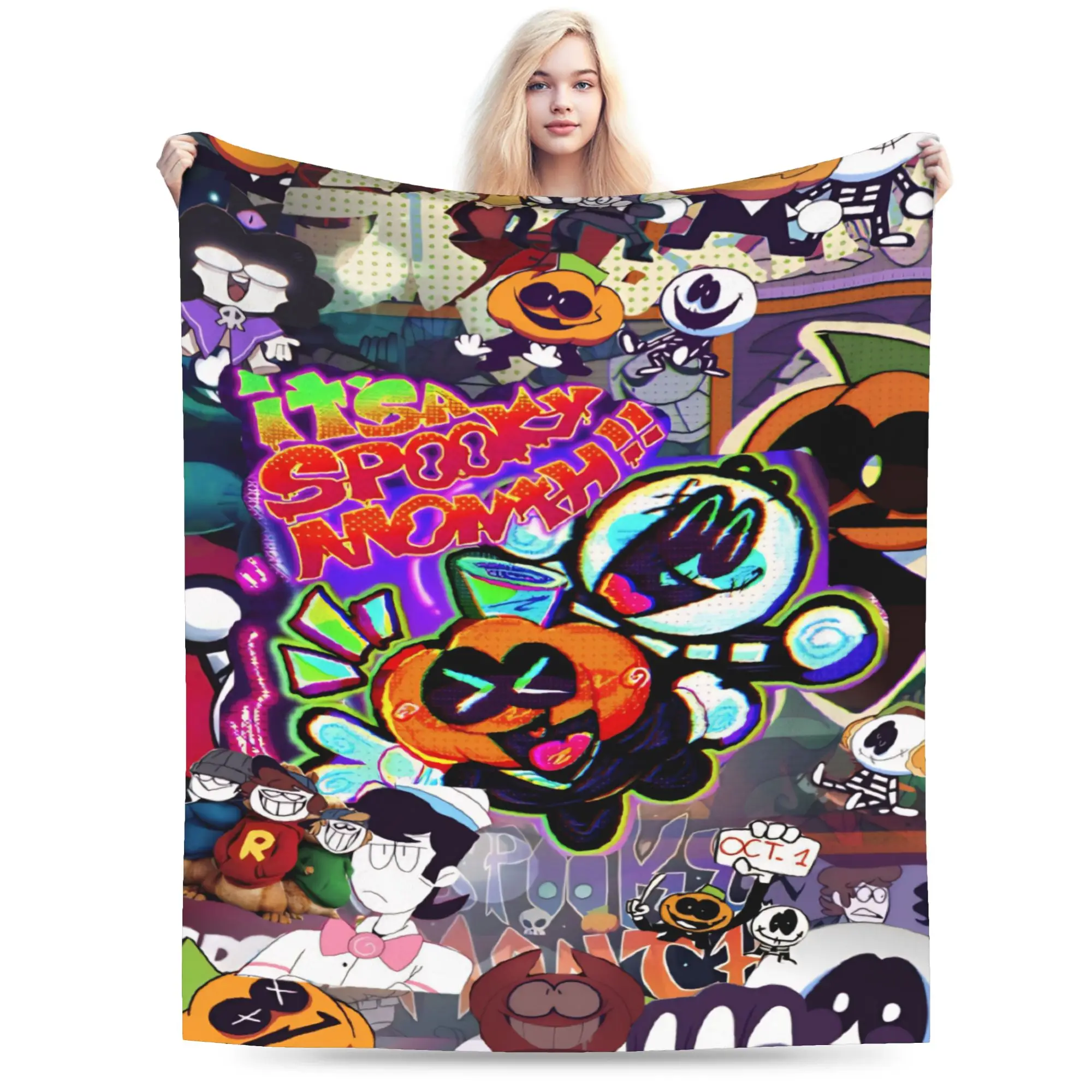 Cozy Spooky Month Blanket Merch Sofa Decorative  Throws And Blankets Lightweight Thin Flannel for Office