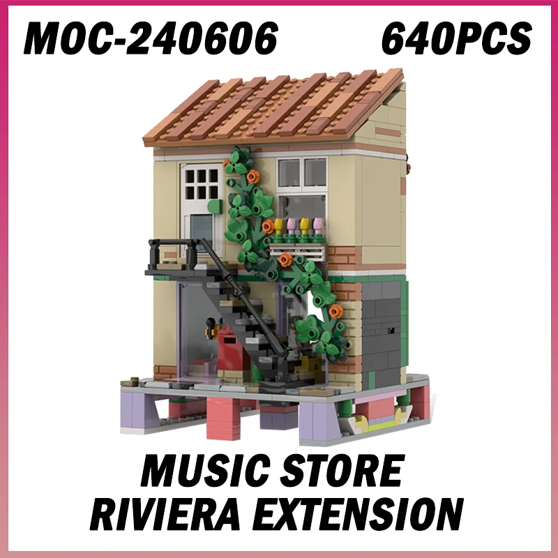 

640PCS MOC-240606 Music Store Riviera Extension Street View Series City Architecture Model Building Blocks Bricks Toy Adult Gift