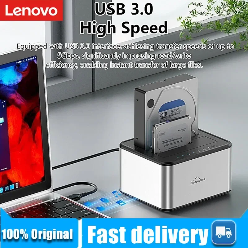 

Lenovo Dual Bay HDD Box Docking Station SSD Case Offline Clone SATA to USB 3.0 Adapter Duplicator for 2.5 3.5 SSD/HDD Disk