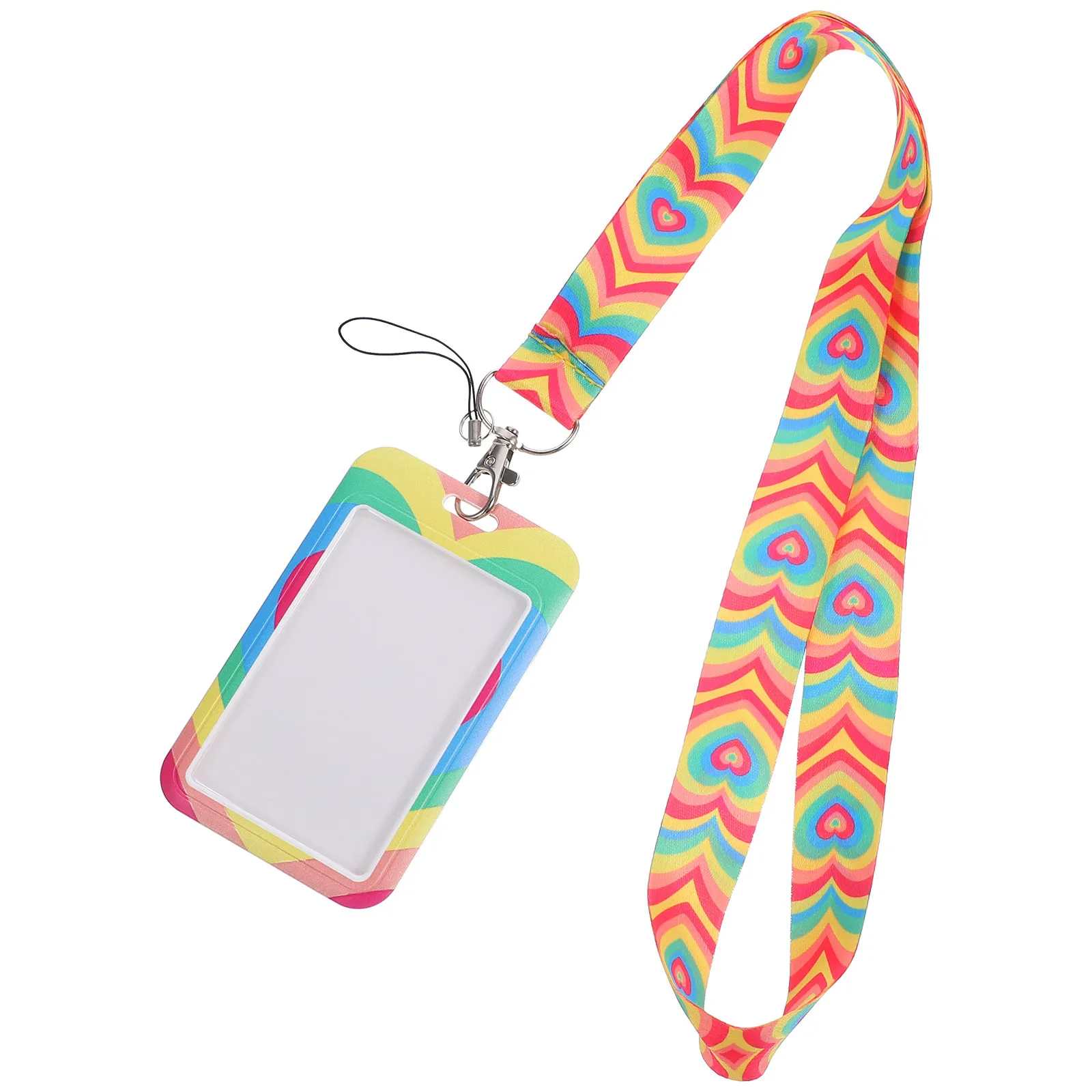 1Set Multifunctional Id Card Holder Delicate Pattern Design Portable Badge Sleeve with Lanyard for Work School Bus Pass Access
