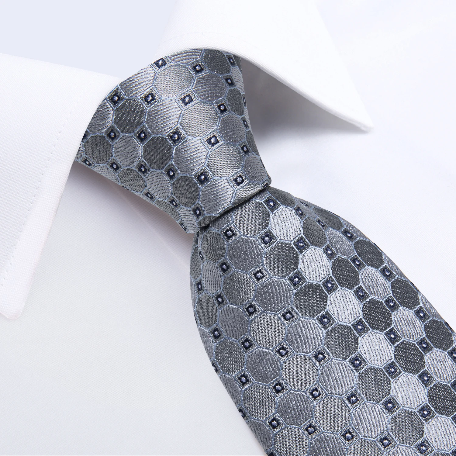 2023 Luxury Grey Plaid Blue Dot Silk Ties for Men Business Party Men's Accessories Pocket Square Cufflinks Gift Wholesale