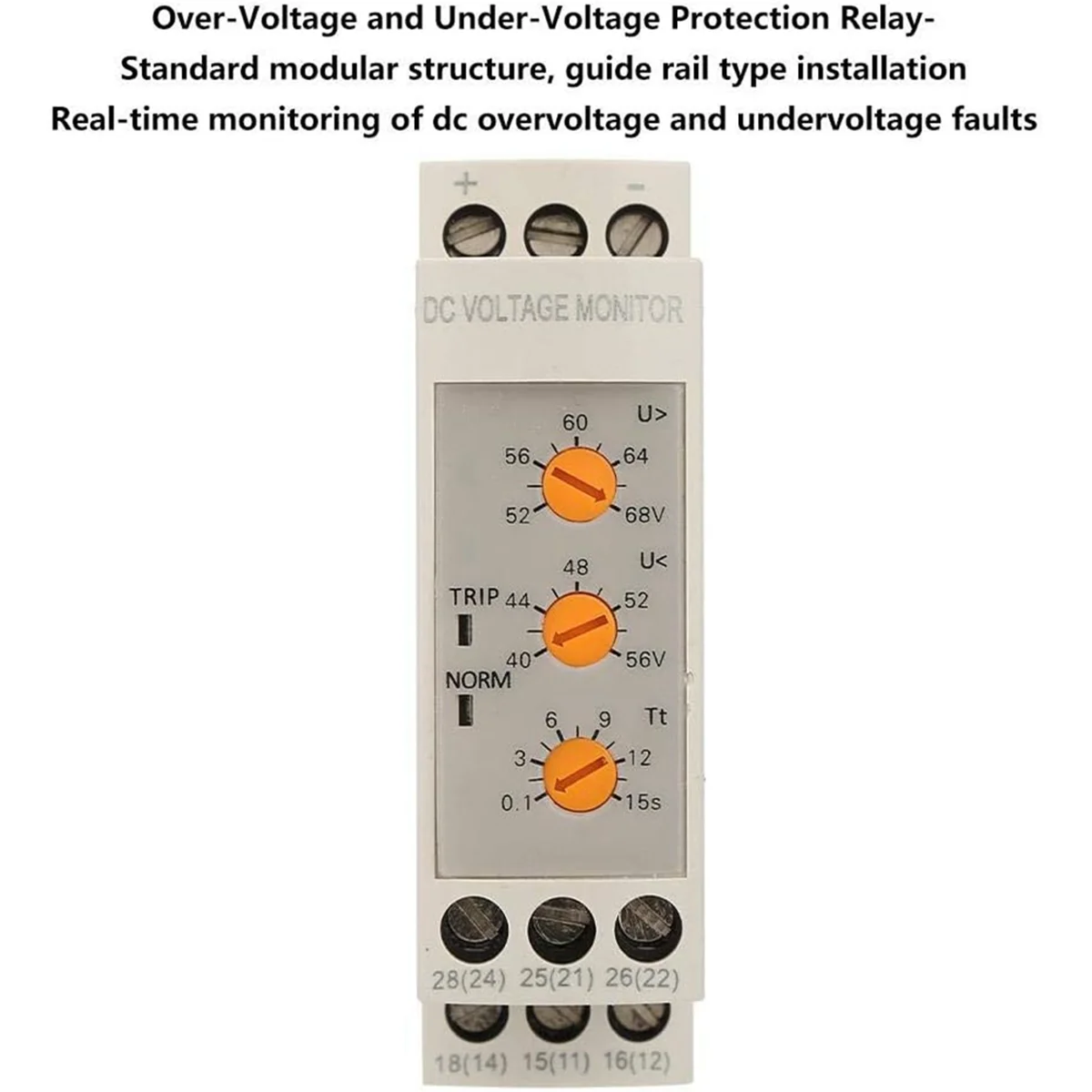 ABJZ Overvoltage and Undervoltage Protector DC 48V Relay 35mm Rail with LED Lights for DC Motor 52-68V 40-56V(DC48V)
