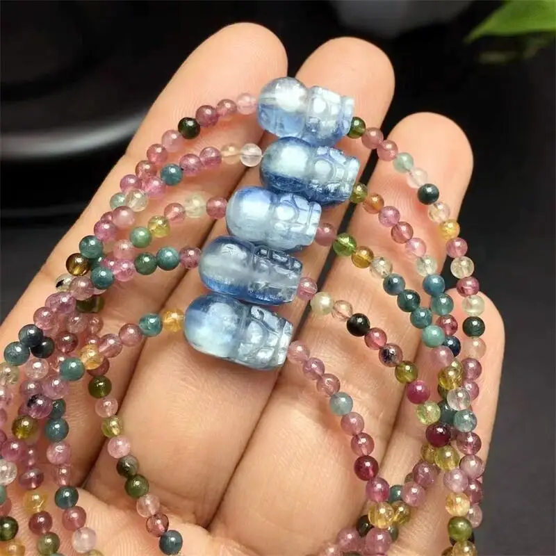 Natural Kyanite Pixiu Tourmaline Bracelet Women Fashion Sweet Reiki Healing Energy Strand Girls Jewelry Gift 1PCS