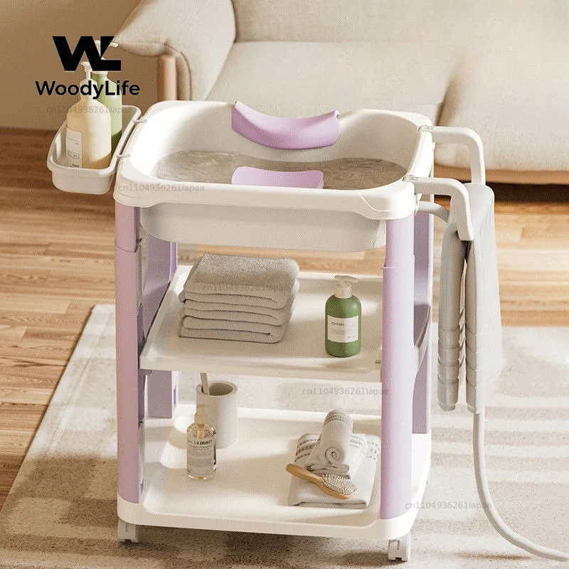 Portable Shampoo Basin for Bed Hair Washing，Adjustable Height Bend-Free Shampoo Sink, Elderly Care Hair Wash Bowl with Control