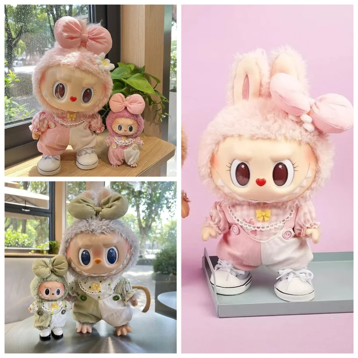 LABUBU Rubble Vinyl Plüschpuppe Erste und zweite Generation Frühling Wild Sommer Trendy Play Farbblockiertes Trägerhosen-Set